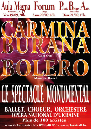 Affiche. LLN, Liège, Bruxelles. Opéra. Carmina Burana - Boléro. 2014-09-20